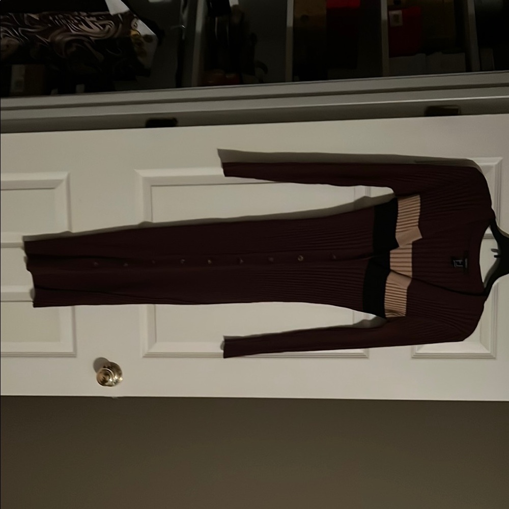 Brown Long Sleeve Button-Up Dress